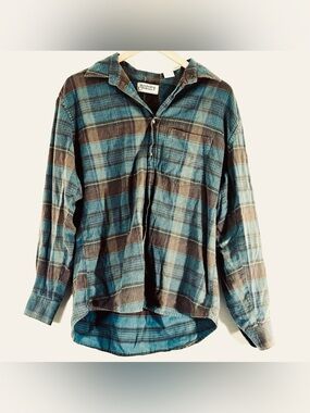VTG 1970 Strawbridge & Clothier Blue Flannel Sun-Faded Distressed Indie Grunge L